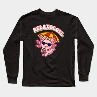 Cool Relaxolotl Likes To Relax A Lot - Chill Vibes Axolotl Boba Tea at the Beach Long Sleeve T-Shirt